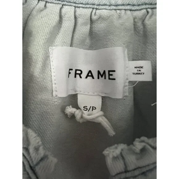 FRAME Ruffled cotton-chambray denim blouse size S